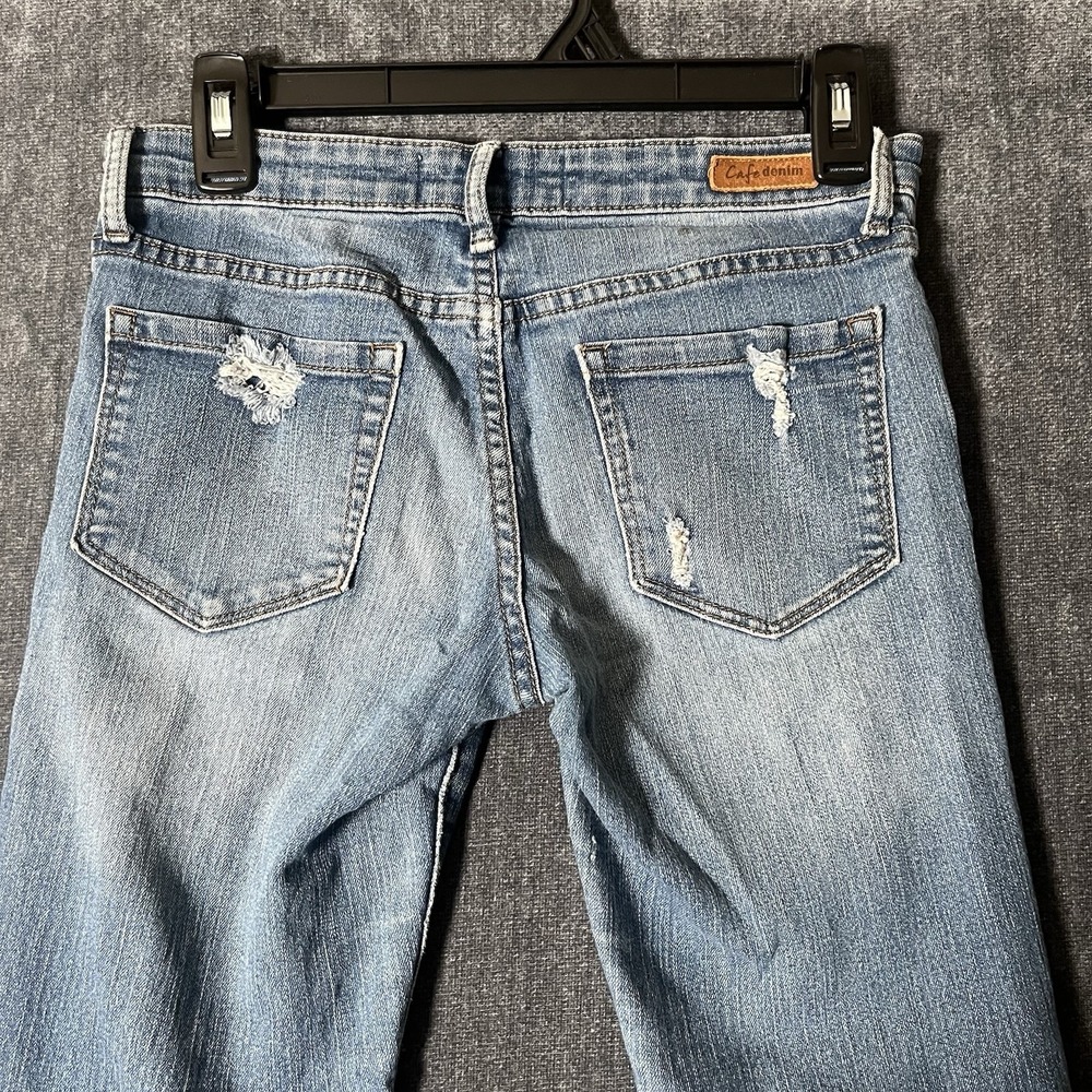 Cafe Denim Womens Skinny Jeans Size 5/6 Distressed Ripped Medium Wash Raw Hem - Picture 10 of 10
